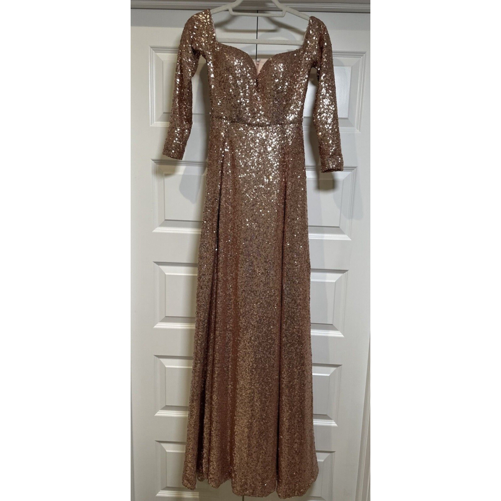 ALAMOUR THE LABEL Rose Gold Sequin Full Length Gown Size XS